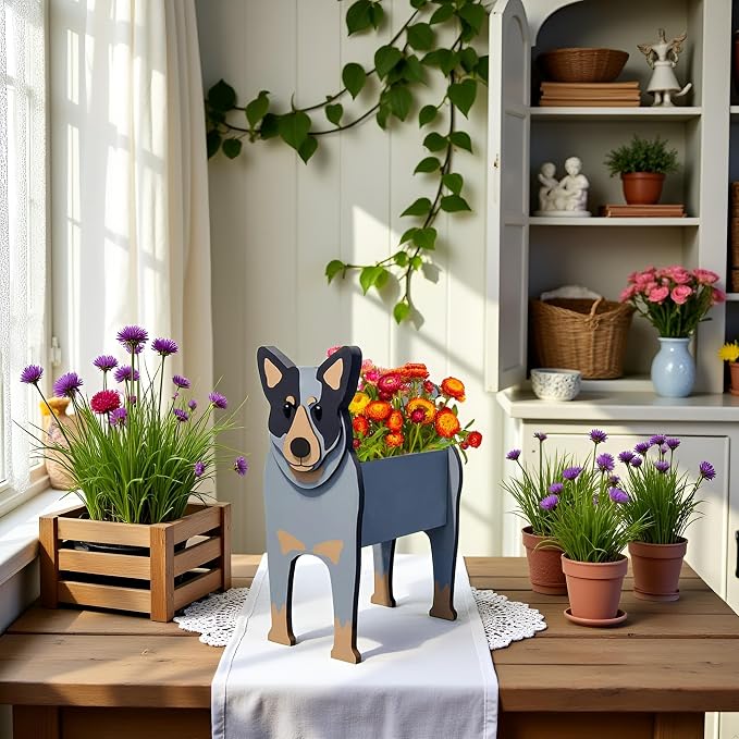 Australian Cattle Dog Planter Pots, 9.45 x 6.09 x 13.39 Inches | Dog Flower Pot, Cute Animal Shaped Plant Pot, Gifts for Women & Pet Lovers, Indoor Outdoor Garden Home Office Decor