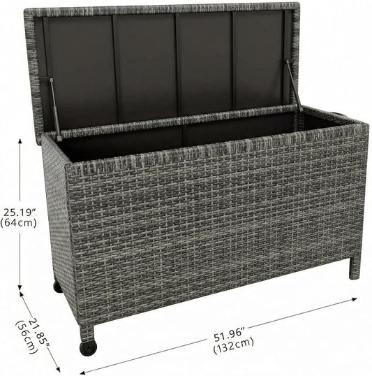 Wicker Deck Box, 125 Gallon All-Weather Outdoor Storage Box, Rattan Storage Bin for Patio Furniture, Outdoor Cushions, Pool Storage and Garden Tools, Grey