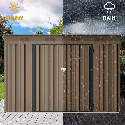 DWVO 9x4ft Large Outdoor Storage Shed, Metal Tool Sheds, Heavy Duty Tool Storage with Lockable Doors & Air Vent for Backyard Patio Lawn to Store Bikes, Tools, Lawnmowers,Brown