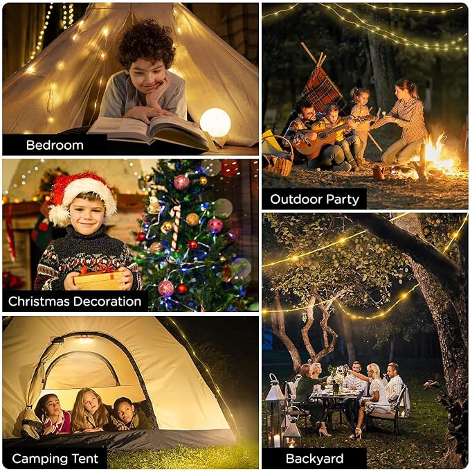 OGERY 2-Pack Camping String Lights, 32.8FT Rechargeable Christmas String Lights Outdoor/Indoor, 8 Modes 4-in-1 Quick Storage Fairy Lights Portable Lamp for Xmas Tree Decor Party Camping Essentials
