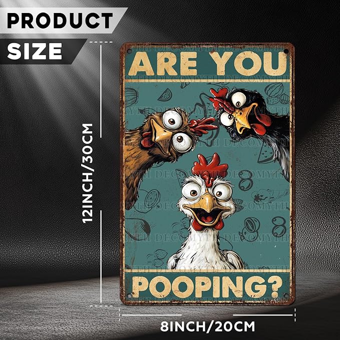 Vintage Chicken Tin Sign Are You Pooping Retro Bathroom Metal Poster Funny Wall Art Toilet Man Cave Bar Cafe Indoor Room Garage Store Office Farmhouse 12 * 8inch