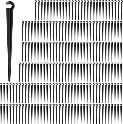 RedChili 210 Pack Irrigation Support Stakes for 1/4 Inch Drip Tubing, 1/4" Drip Tubing Hold Plastic Stakes Quarter Inch Drip Line Holder Fittings for Lawn Raised Bed Greenhouse Plant Watering System