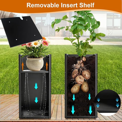 Tall Metal Planter Box for Outdoor Plants 2 Pack, 15" L x 15" W x 30" H Large Steel Planter Box with Removable Insert Shelf, Rectangular Planter for Porch, Patio, Garden, Backyard