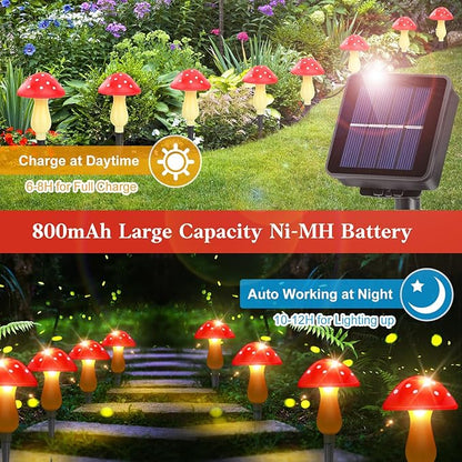 Mushroom Solar Lights Outdoor Waterproof Solar Mushrooms Stake Lights | 8 Mushrooms 8 Mode Whimsical Cute Outside Fariy Garden Yard Lawn Path Decor
