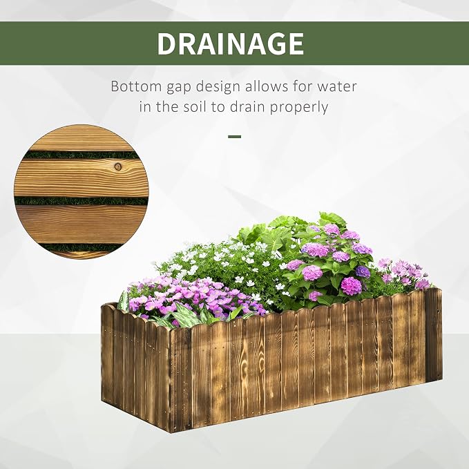 Outsunny 40" x 16" x 12" Raised Garden Bed, Raised Planter Box, Wooden Planter Raised Bed with Drainage Gaps & Lightweight Build, Natural Wood