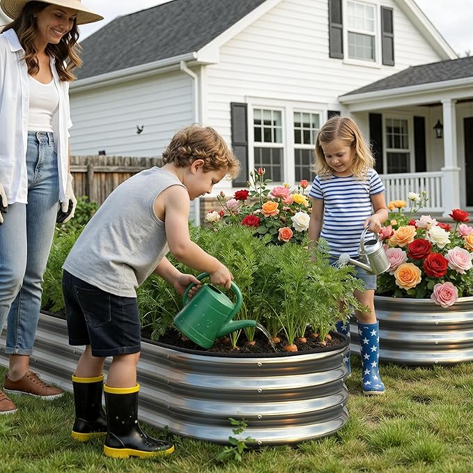 Metal Raised Garden Bed Kit, 4×2×1ft Outdoor Planter Boxes with Easy Assembly, Oval Large Galvanized Gardening Raised Bed for Vegetables, Fruits, Flower Silver