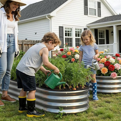 Metal Raised Garden Bed Kit, 4×2×1ft Outdoor Planter Boxes with Easy Assembly, Oval Large Galvanized Gardening Raised Bed for Vegetables, Fruits, Flower Silver