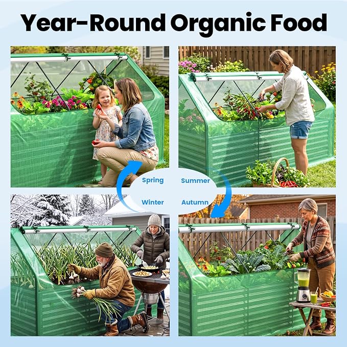Quictent Raised Garden Bed Galvanized Raised Beds for Gardening Vegetables with Cover 8x4x2 ft Metal Planter Box Outdoor Use, Green