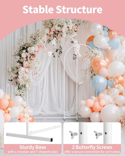 Pureegg Metal Arch Backdrop Stand Set - Set of 2 (7.2ft/6.0ft), White Wedding Stand with Stable Base, Elegant Backdrop Cover for Party, Birthday, Baby Shower, Graduation, Easy to Assemble