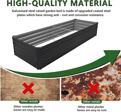 2PCS 8x2x1ft Galvanized Raised Garden Bed Kit,Gardening Planter Box | Outdoor Elevated Metal Planter Box For Vegetables, Flowers, Herbs, Anti-Rust Galvanized Steel, Open Drainage, Sturdy (Black)