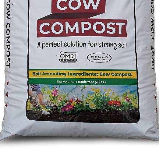 Brut Cow Compost – Nutrient-Rich Composted Cow Manure Organic Soil Amendment – 100% Pure Compost, Additive-Free Fertilizer for Vegetable Gardens, Flowers, Lawns & Indoor Plants – 1 Cubic Ft