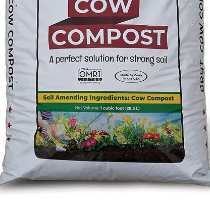 Brut Cow Compost – Nutrient-Rich Composted Cow Manure Organic Soil Amendment – 100% Pure Compost, Additive-Free Fertilizer for Vegetable Gardens, Flowers, Lawns & Indoor Plants – 1 Cubic Ft