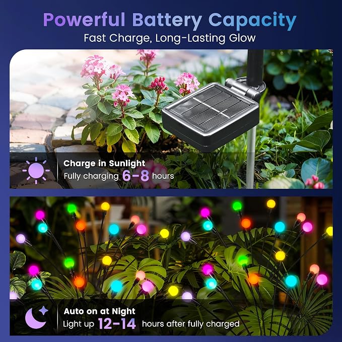 Solar Garden Lights Swaying, 80 LED Firefly Lights Outdoor Waterproof, Garden Decor Solar Lights Outdoor for Yard Porch Patio (8 Pack Multi-Colored)