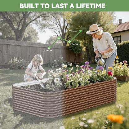 4 Pack Tall 8x4FT Brown Corrugated Galvanized Steel Raised Garden Bed Outdoor, Metal Above Ground Garden Bed for Vegetables and Flowers, Raised Beds for Gardening