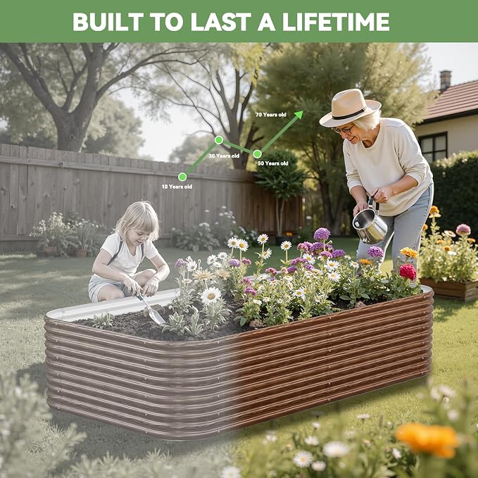 2 Pack Tall 8x4FT Brown Corrugated Galvanized Steel Raised Garden Bed Outdoor, Metal Above Ground Garden Bed for Vegetables and Flowers, Raised Beds for Gardening
