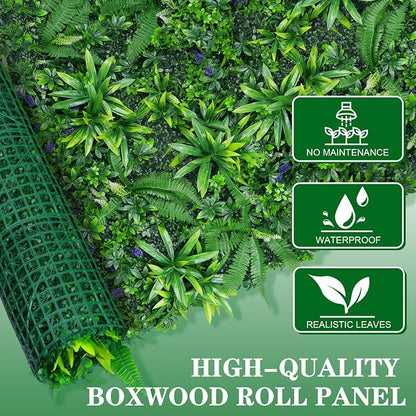 Grooy Artificial Boxwood Roll Panels, Grass Wall Panels 60"x120"(50 SQFT), Privacy Hedge Fence Screen with UV Protection, Fake Greenery Backdrop for Indoor Wedding and Outdoor Garden Backyard