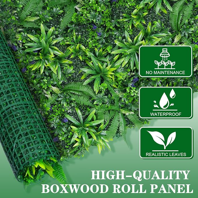 Grooy Artificial Boxwood Roll Panels, Grass Wall Panels 60"x140"(58 SQFT), Privacy Hedge Fence Screen with UV Protection, Fake Greenery Backdrop for Indoor Wedding and Outdoor Garden Backyard