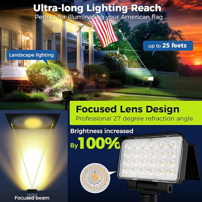 Solar Spot Lights Outdoor Waterproof for Flag, Tree, House, Garden, Yard, 3 Brightness Modes Solar Powered Landscape Spotlights 4 Pack Warm White