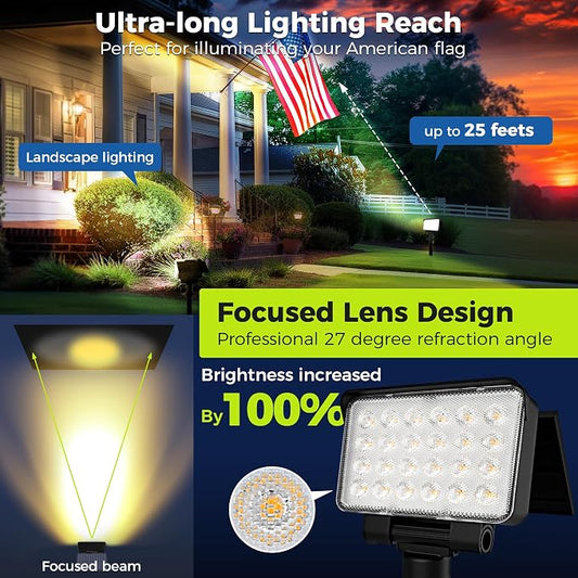 Solar Spot Lights Outdoor Waterproof for Flag, Tree, House, Garden, Yard, 3 Brightness Modes Solar Powered Landscape Spotlights 4 Pack Warm White