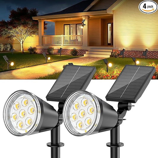 Solar Lights Outdoor Spot Light: 4 Pack 120°&180° Adjustable Bigger LED Solar Spot Lights Outdoor Waterproof - Landscape Lighting Spotlights for Garden, Yard, Pathway, Tree, Flag, Wall (Warm White)