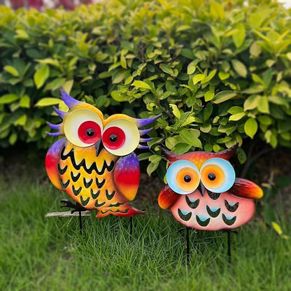 Pack of 2 Metal Fresh Color Owl Garden Statues Silhouette Owl Stakes Decorative Outdoor Statues Animal Sculptures for Yard Décor and Lawn Ornaments, MX202303-1 | Weatherproof metal. Fresh colored 2-pack silhouette stakes. Perfect for garden, yard, pati...