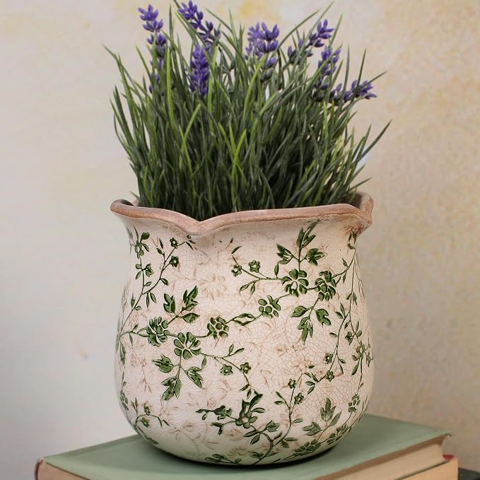 Xiaan Jiaju Vintage Ceramic 6.11'' Plant Pots, Decorative Vase for Indoor Garden, Room & Home Decor, Sage Beige