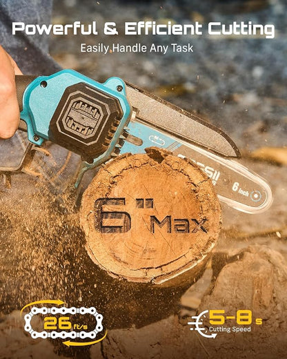 SEESII Mini Chainsaw & Electric Pruning Shears Combo, 6-inch Brushless Handheld Power Chain Saw, 1.2” Cutting Cordless Pruner for Tree Trimming, Tools Kit with 2x2000mAh Batteries, Fast Charger