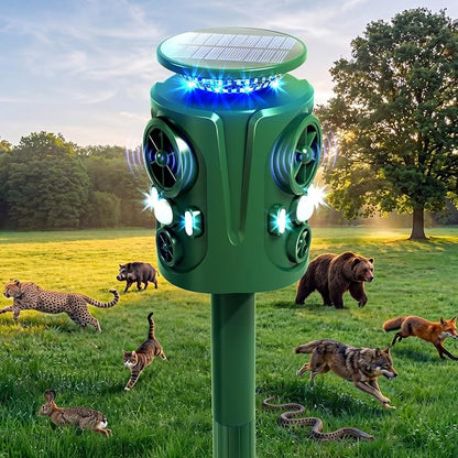 Solar Ultrasonic Animal Repeller Outdoor: 360° Motion Activated Animal Deterrent, Solar Powered Dog Cat Raccoon Deer Squirrel Repellent, Waterproof IP66 PIR Sensor for Yard Garden Farm