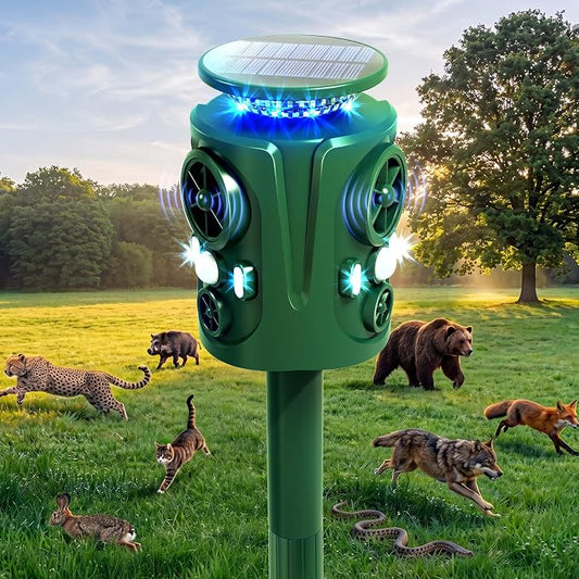 Solar Ultrasonic Animal Repeller Outdoor: 360° Motion Activated Animal Deterrent, Solar Powered Dog Cat Raccoon Deer Squirrel Repellent, Waterproof IP66 PIR Sensor for Yard Garden Farm