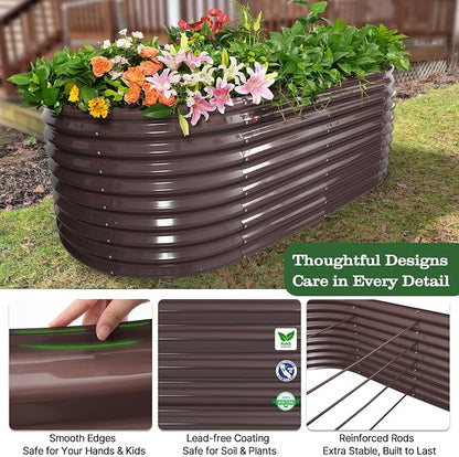 A ANLEOLIFE 30" Extra Tall Galvanized Raised Garden Beds Outdoor, 8x4x2.5ft Oval Metal Planter Boxes for Planting Vegetables, Flowers, Fruits, Eco-Safe & Easy Setup, CaféBronze