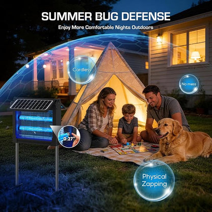 Solar Bug Zapper Outdoor with Dual Solar Panels, PhatroyYee 4500V Cordless Waterproof Mosquito Zapper, Auto On/Off, USB-C & Solar Powered Electric Fly Zapper Trap Killer for Patio Backyard RV Camping