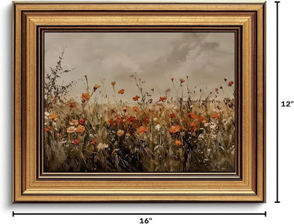 Devunaty Gold Framed Wall Art Vintage Flower Canvas Wall Art for Living Room Wildflower Field Nature Landscape Wall Decor Painting Picture Rustic Farmhouse Print Artwork Bedroom Bathroom Decor 12"x16"