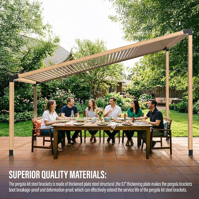 15° Pergola Bracket, 75° Corner 3-Way Pergola Right Angle Bracket with Post Base, Raised Wood Bracket for 4"x4" (Inner Dimensions: 3.5"x3.5") Wooden Beam, Pergola, Garden, Gazebo,... (Set 8)