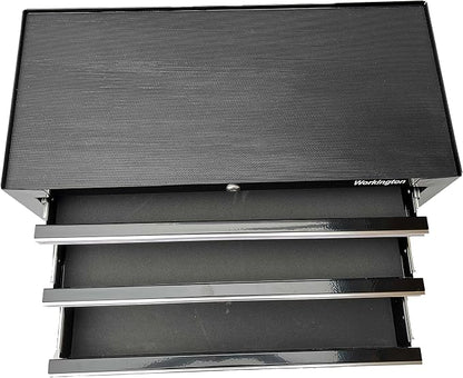 Workington Industrial 3 Drawers Portable Metal Intermediate Box, 26" Middle Tool Chest Cabinet with Ball Bearing Drawer Slides, Steel Tool Storage Box Organizer 4009 Black