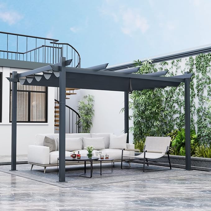 Tangkula 10x13 Ft Pergola, Heavy-Duty Aluminum Outdoor Pergola with Retractable Sun Shade Canopy, Extra Large Patio Shelter Pavilion, Metal Pergola Structure for Deck, Porch, Garden, Yard
