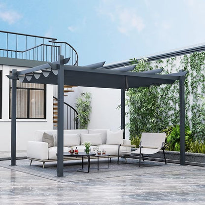 Tangkula 10x13 Ft Pergola, Heavy-Duty Aluminum Outdoor Pergola with Retractable Sun Shade Canopy, Extra Large Patio Shelter Pavilion, Metal Pergola Structure for Deck, Porch, Garden, Yard