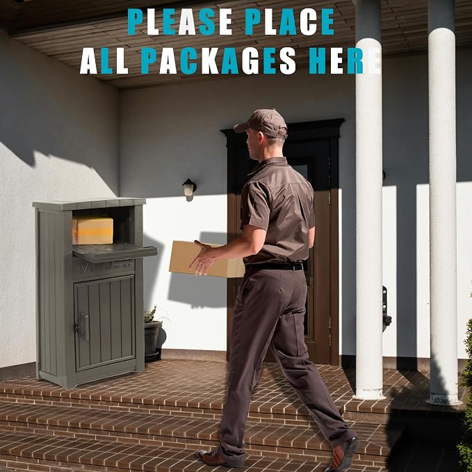 LHBGO Package Delivery Box for Outside, Outdoor Storage with Lockable Secure, Anti-Theft Parcel Drop Boxes Outdoor Package Delivery and Waterproof for Porch, House, Curbside