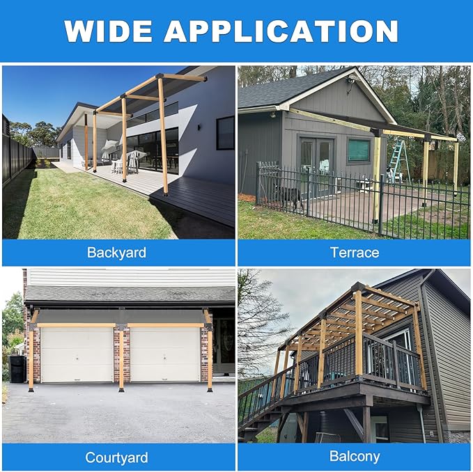 15° Angled Pergola Kit 4x4(Inner 3.64x3.64), 2PC 3-Way Slanted Pergola Roof Bracket, Post Base-Lean Corner Bracket Kit-DIY Gazebo Brackets-Hardware Kit for Outdoor Wood Beams Sunroom Carport Cabin