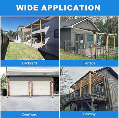 15° Angled Pergola Kit 4x4(Inner 3.64x3.64), 2PC 3-Way Slanted Pergola Roof Bracket, Post Base-Lean Corner Bracket Kit-DIY Gazebo Brackets-Hardware Kit for Outdoor Wood Beams Sunroom Carport Cabin