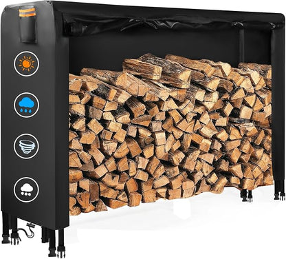 DOCEPERT 8 FT Outdoor Firewood Rack Cover (Log Rack not Included) - Waterproof Zippered Firewood Storage Cover with Openable Front Flap, 420D Oxford Fabric, Fits 96"X24"X49" Wood Racks, Black