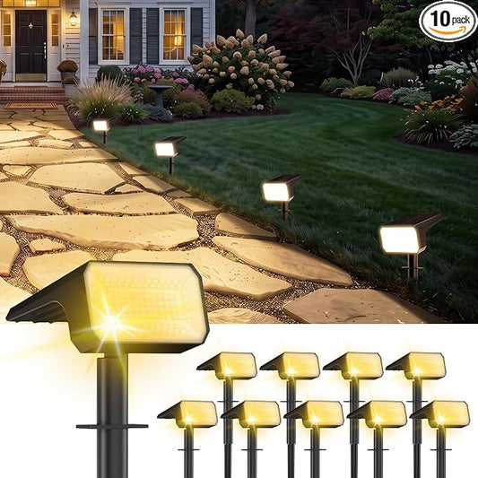 Fabrito Upgraded Solar Spot Lights Outdoor IP67 Waterproof 10 Pack, [108 LEDs, 4 Modes, 800LM] Dusk to Dawn Spotlights for All Night, 2-in-1 Solar Landscape Lights for Garden, Yard, Tree, Warm White