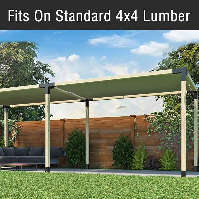 4x4 Pergola Brackets Kit, 3-Way Powder-Coated Woodworks Corner Brackets, 2 Bracket Shoulders & 2 Wood Post Base, 4PCS Woodwork Pergola Kit Elevated Wood Stand Kit