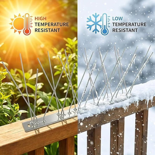304 Stainless Steel Bird Spikes for Outside, Durable Pigeon Spikes Fence Kit to Keep Small Birds, Crows and Woodpeckers Away, Outdoor Scare Devices, 6 Pcs Covers 4.92 FT