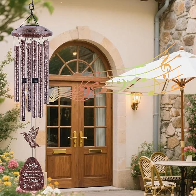 Retirement Wind Chime for Men Women: Thoughtful Retirement/Going Away Gift for Friends Coworker Boss Teacher, Metal Hummingbird Yard Art, Home Garden Patio Decor