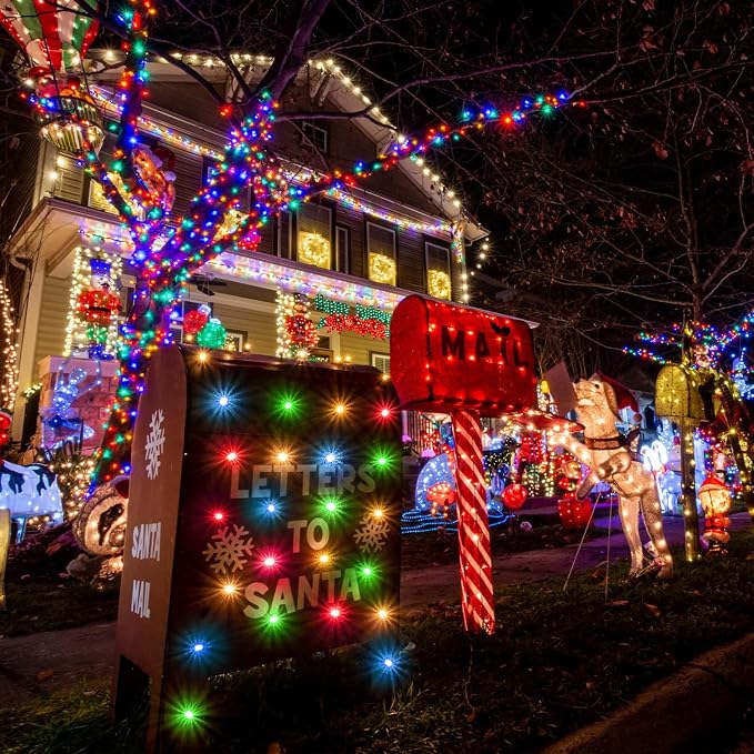 JMEXSUSS 600 LED Solar Christmas Lights Outdoor, 206.7 ft, Multi-Colored | Christmas Lights Outdoor Waterproof, 8 Modes Solar String Lights for Outside Garden Yard Patio Tree Xmas Decorations