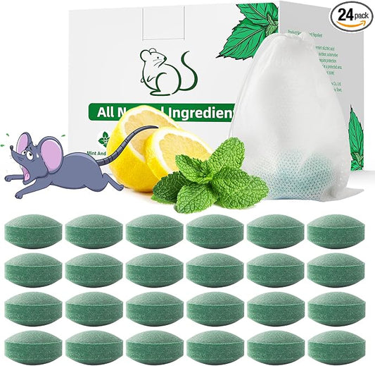 Pest Rodent Repellent, 24 Pack Peppermint Oil Repellent for Mouse Rats Spider Roach Ant Squirrel Pest Control Indoor & Outdoor, Natural Mice Deterrent Replace Trap Poisoning Family & Pet Safe Green