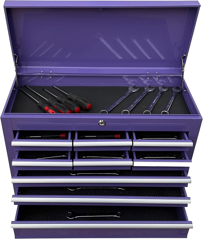 Workington Portable Metal Tool Chest with 9 Drawers, 24" 9-Drawer Tool Chest Cabinet with Ball Bearing Drawer Slides, Steel Tool Storage Box Organizer 4006 Purple