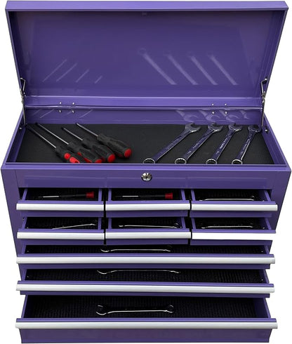 Workington Portable Metal Tool Chest with 9 Drawers, 24" 9-Drawer Tool Chest Cabinet with Ball Bearing Drawer Slides, Steel Tool Storage Box Organizer 4006 Purple