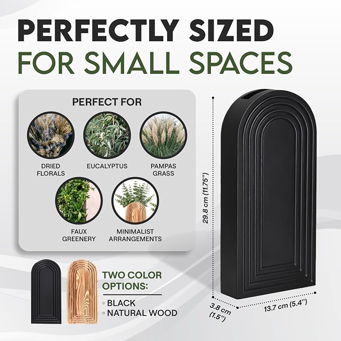 Wooden Wall Planter Vase Set of 2 - Natural Wood Wall Vases for Flowers & Decor - Wall Decor Farmhouse Walls Art for Hallway, Entryway, Bathroom, Living Room Set of 2 - Black Color