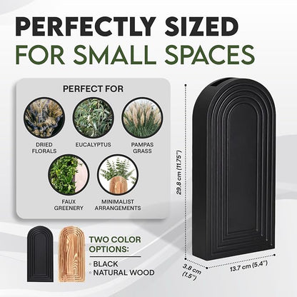 Wooden Wall Planter Vase Set of 2 - Natural Wood Wall Vases for Flowers & Decor - Wall Decor Farmhouse Walls Art for Hallway, Entryway, Bathroom, Living Room Set of 2 - Black Color